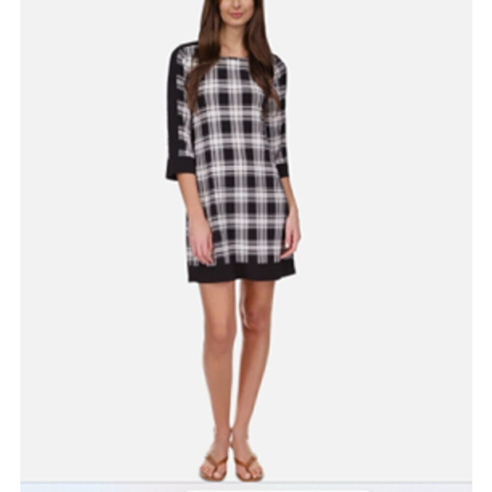 MICHAEL KORS Black and White Plaid Pullover Mini Dress 60s Style (P\M)
